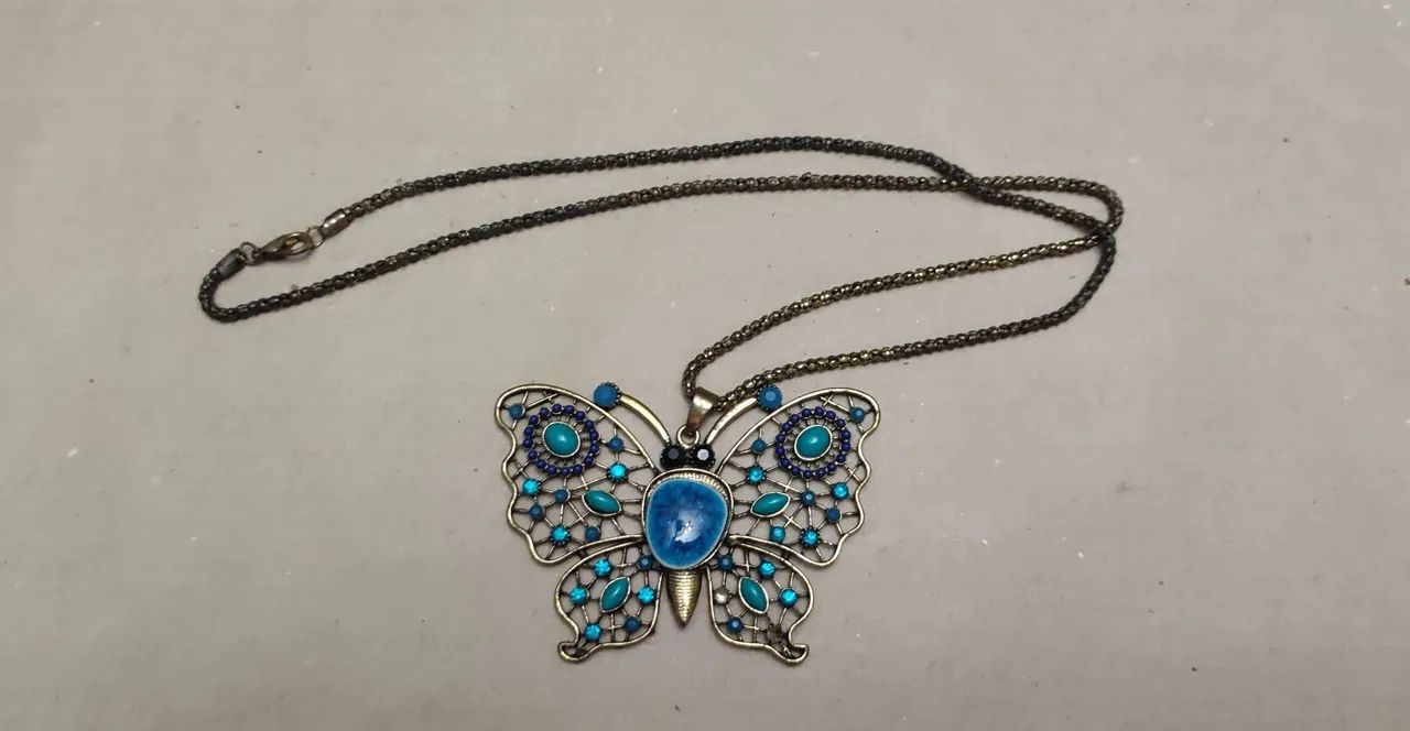 Colar Borboleta Vintage Azul Feminino Estilo Boho