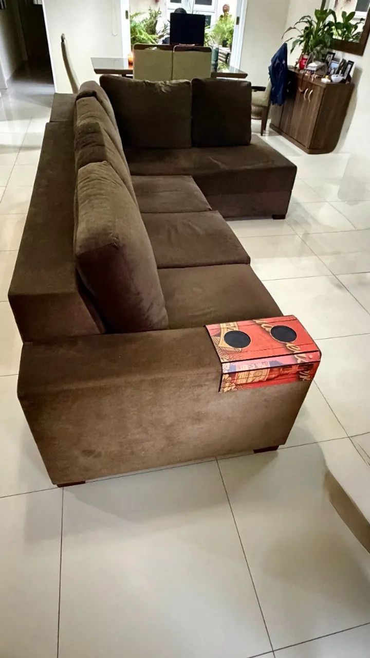 Sofá de Canto com Chaise Marrom - Foto 4