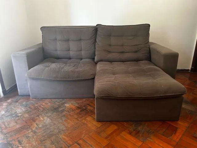 Sofá Retrátil Cinza 2,21m - Muito Confortável! (No precinho)