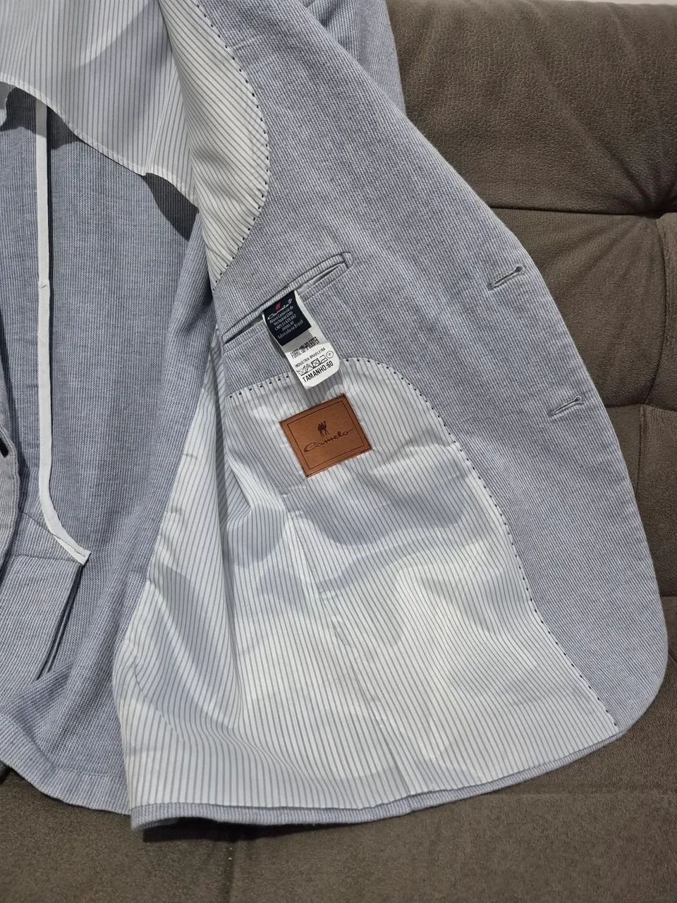 blazer masculino camelo listrado azul 60 - Foto 3