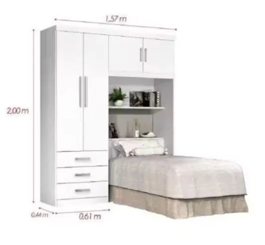 Guarda roupa de solteiro com cabeceira branco - Foto 3