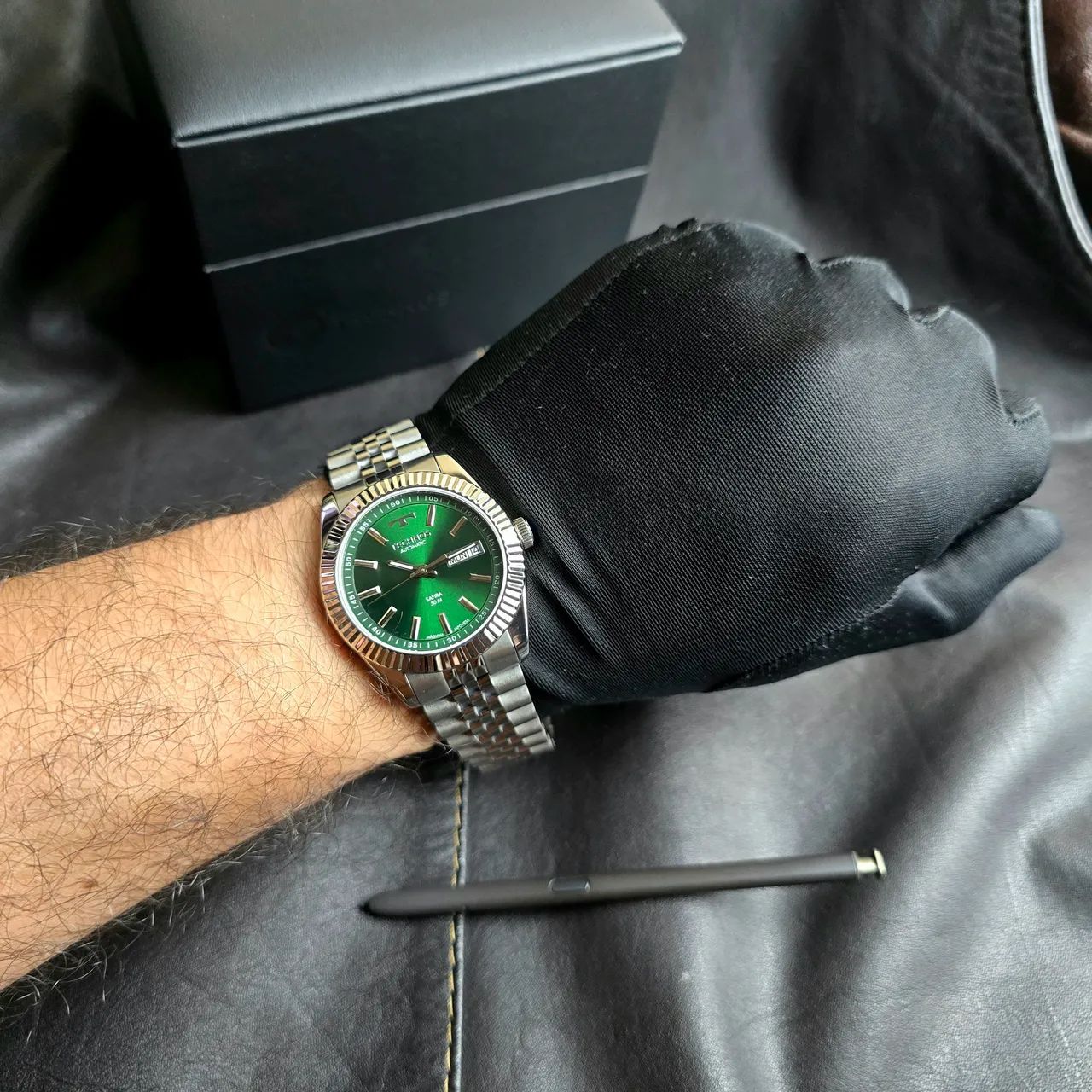 Relógio Technos Riviera 38mm Automático Prata verde 8205PU/1V - Foto 5