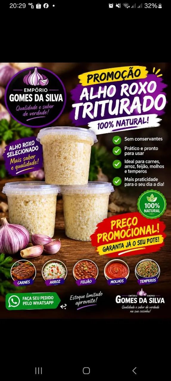 Alho roxo triturado
