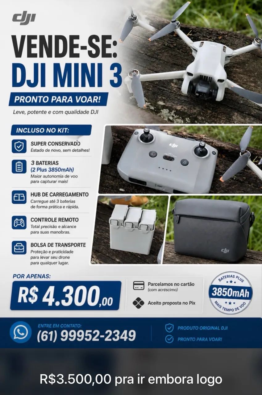 VENDE-SE: DJI MINI 3 PRONTO PARA VOAR!