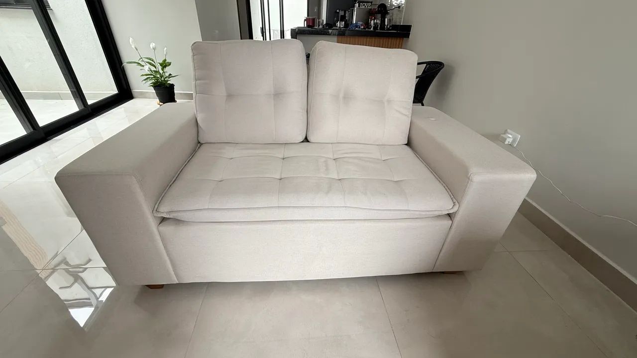 SOFÁ DE LINHO CLARO 2 LUGARES / NOVO 