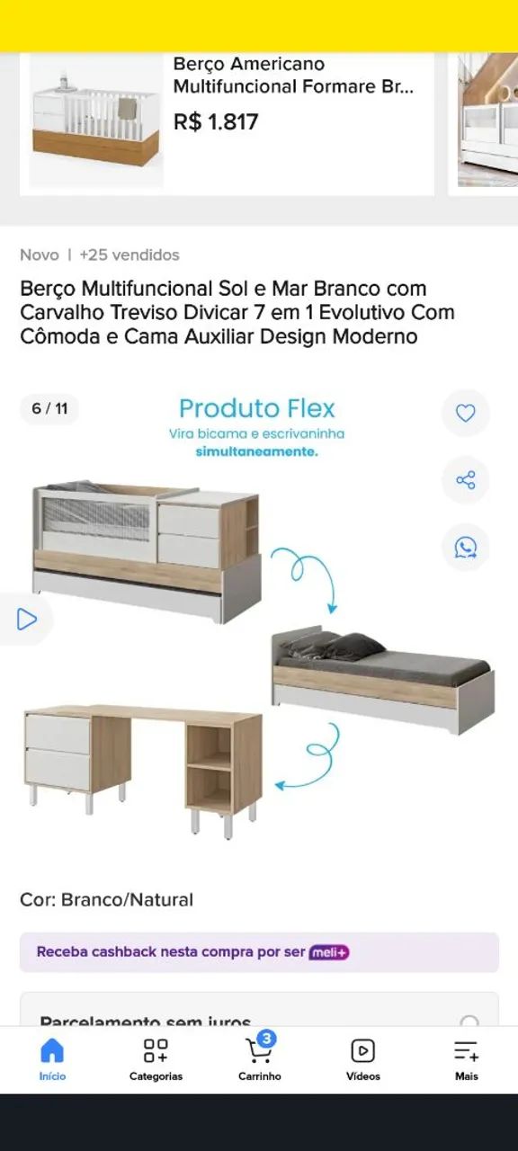 Berço multifuncional 7 em 1 Sol e mar, da marca Divicar branco e carvalho  - Foto 2