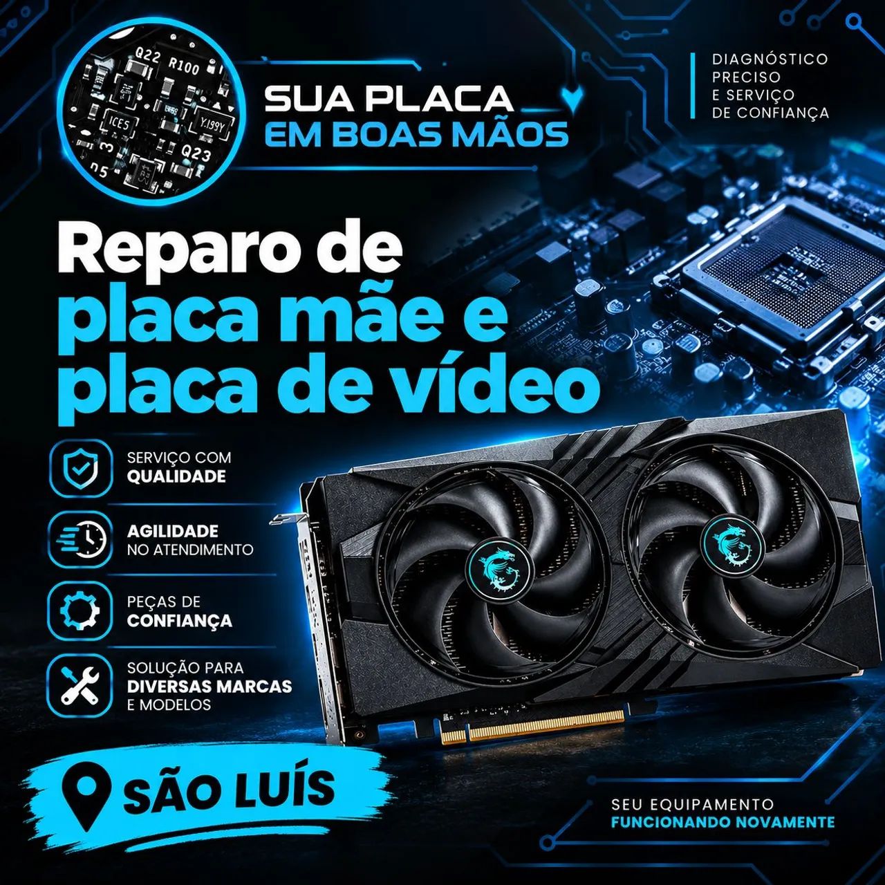 Reparo de placa de vídeo e placa mãe