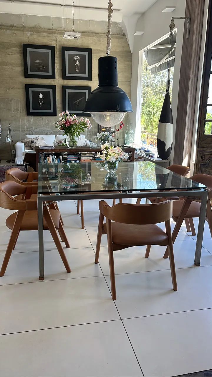 Mesa jantar aço e vidro- Artefato  - Foto 2