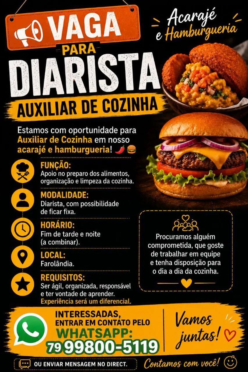 Vaga imediata para diarista 