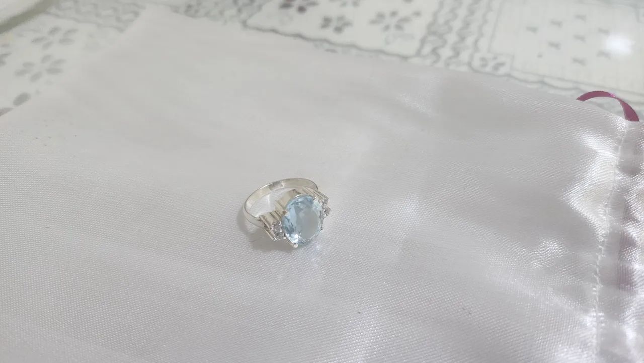 Anel Prata Aguamarinha - Foto 2