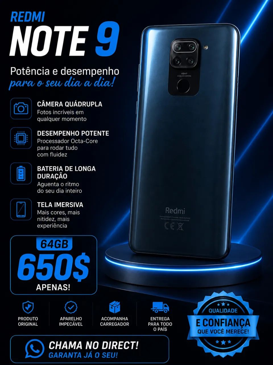 Celular semi novo REDMI NOTE 9 