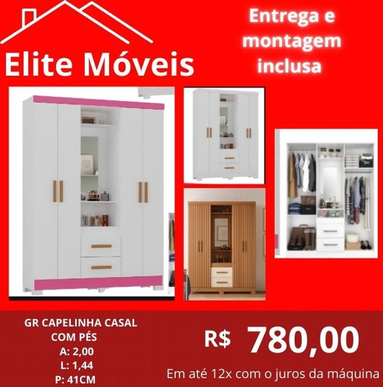 Guarda-Roupa Com a montagem e a entrega. 