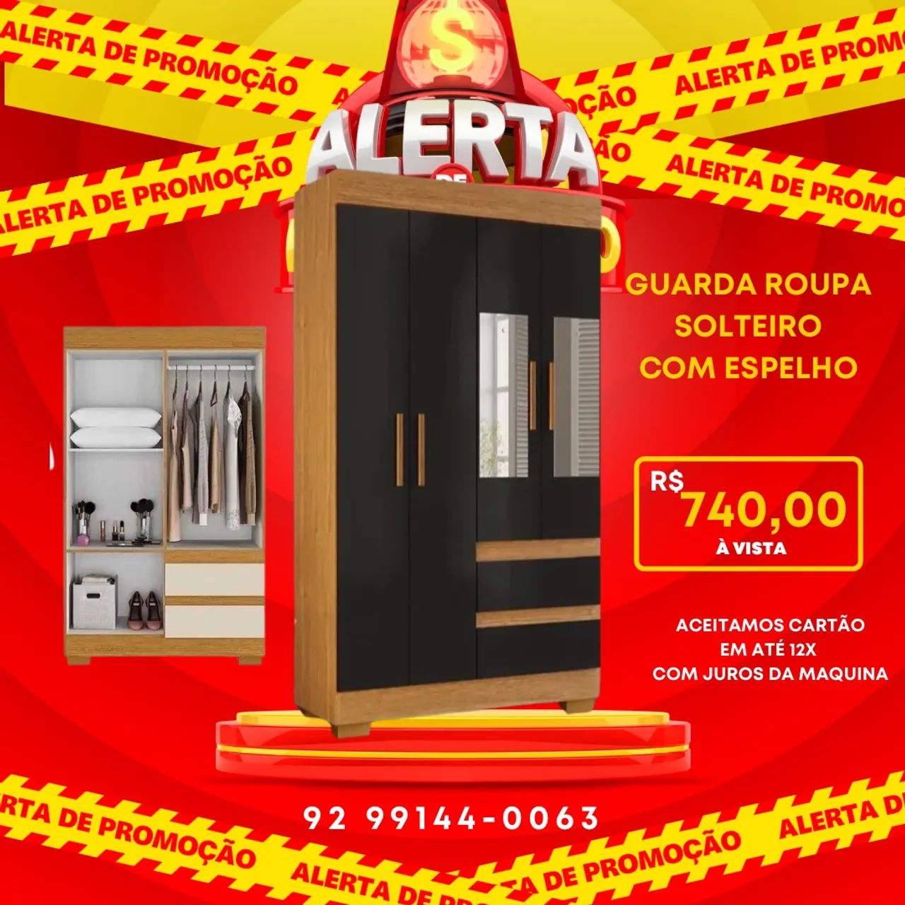 Guarda roupa solteiro com espelho 