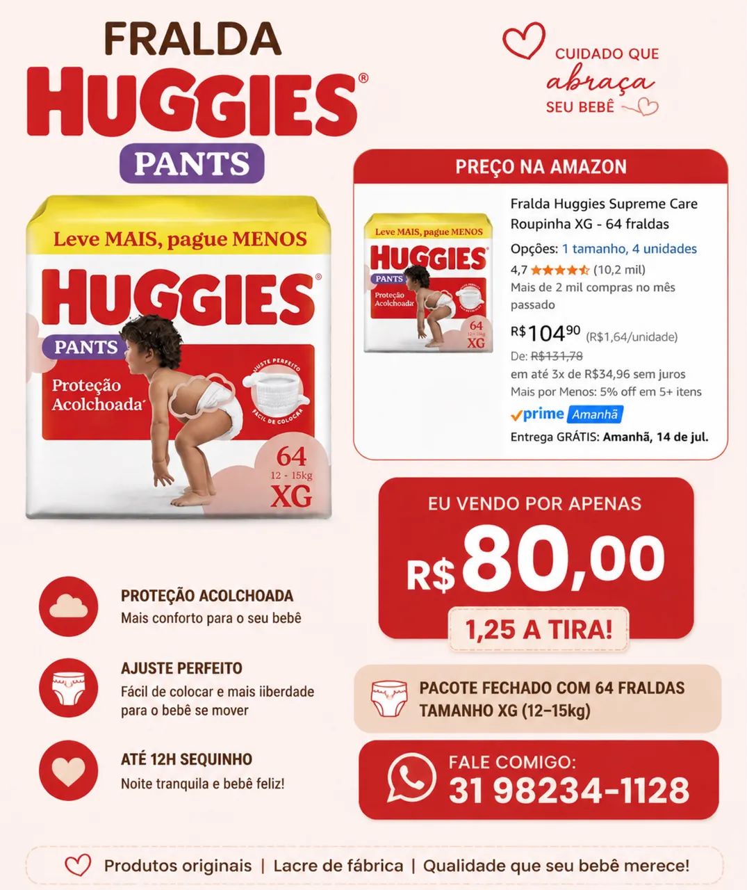 Fralda Huggies Pants 64 unidades