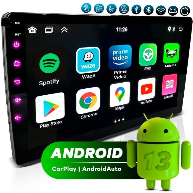 Multimídia Som Tela Painel 2din 9 Polegadas Android Carplay IOS GPS Youtube