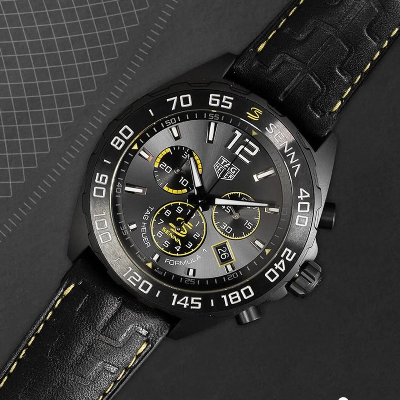 Relógio tag heuer Senna pulseira de couro preto  - Foto 2