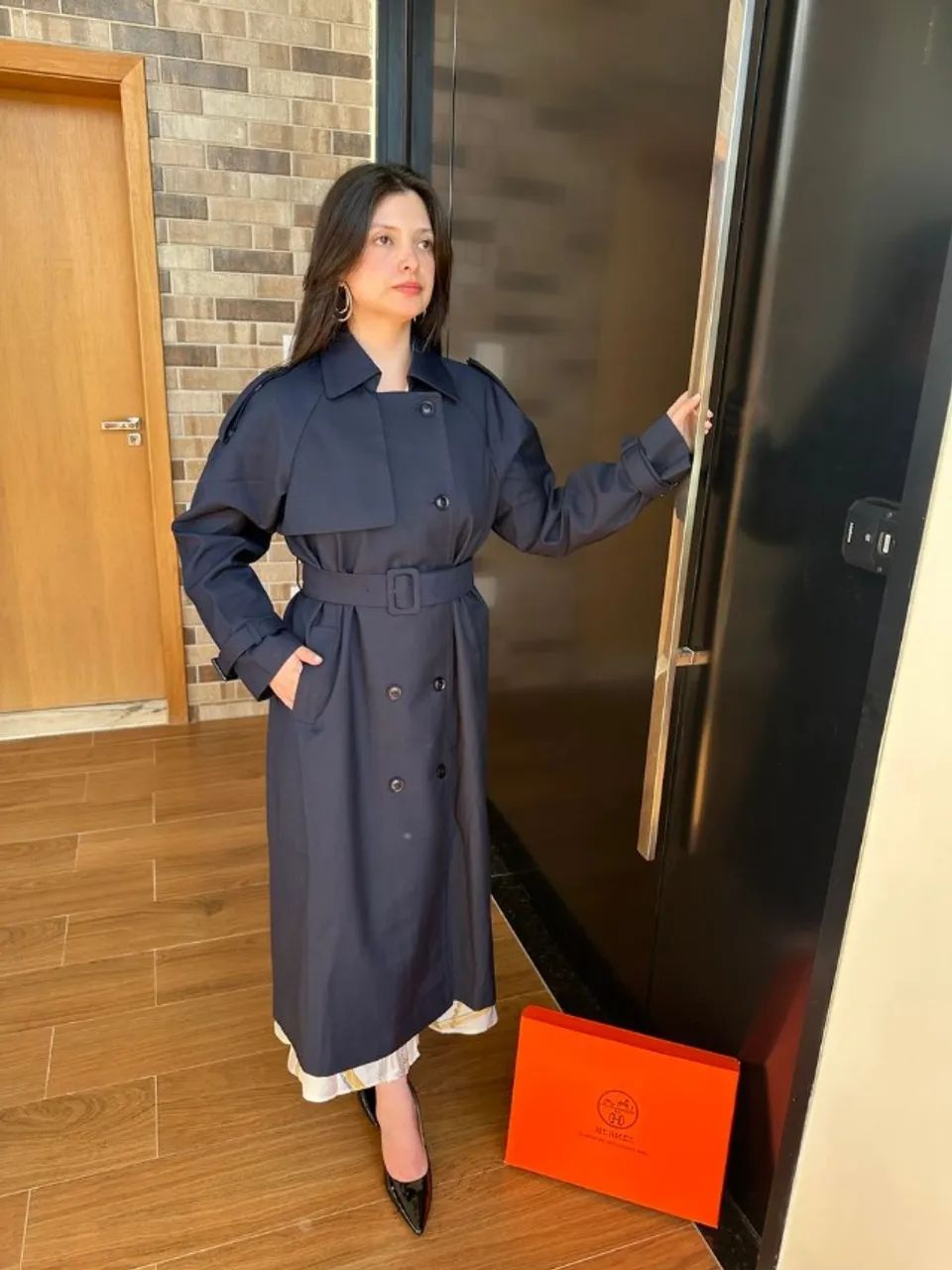 sobretudo hermes feminino azul marinho