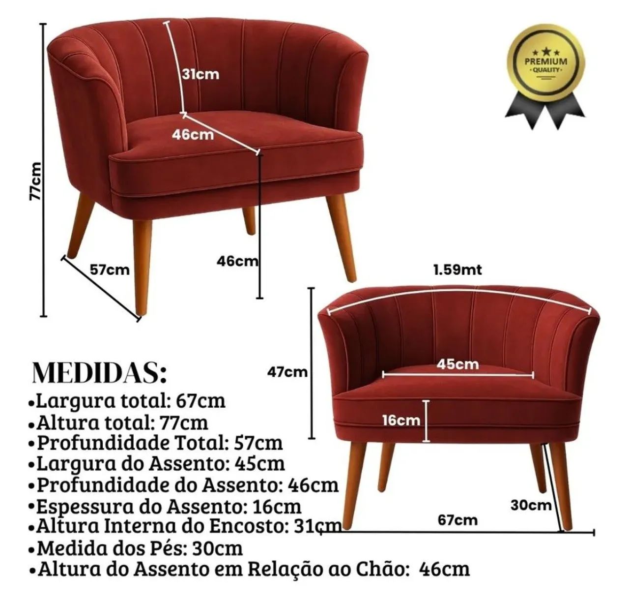 Poltrona veludo vermelho - Foto 4