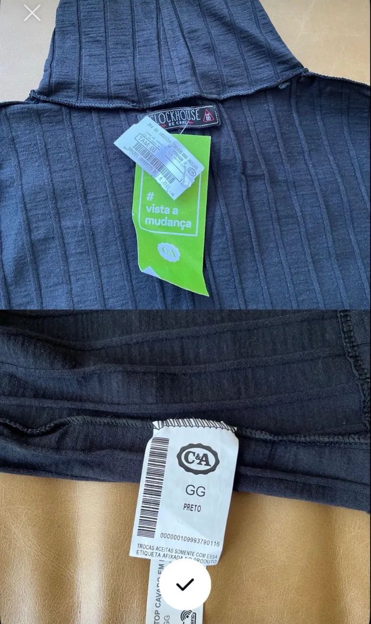 blusa maga curta com gola alta preta canelada nova - Foto 5