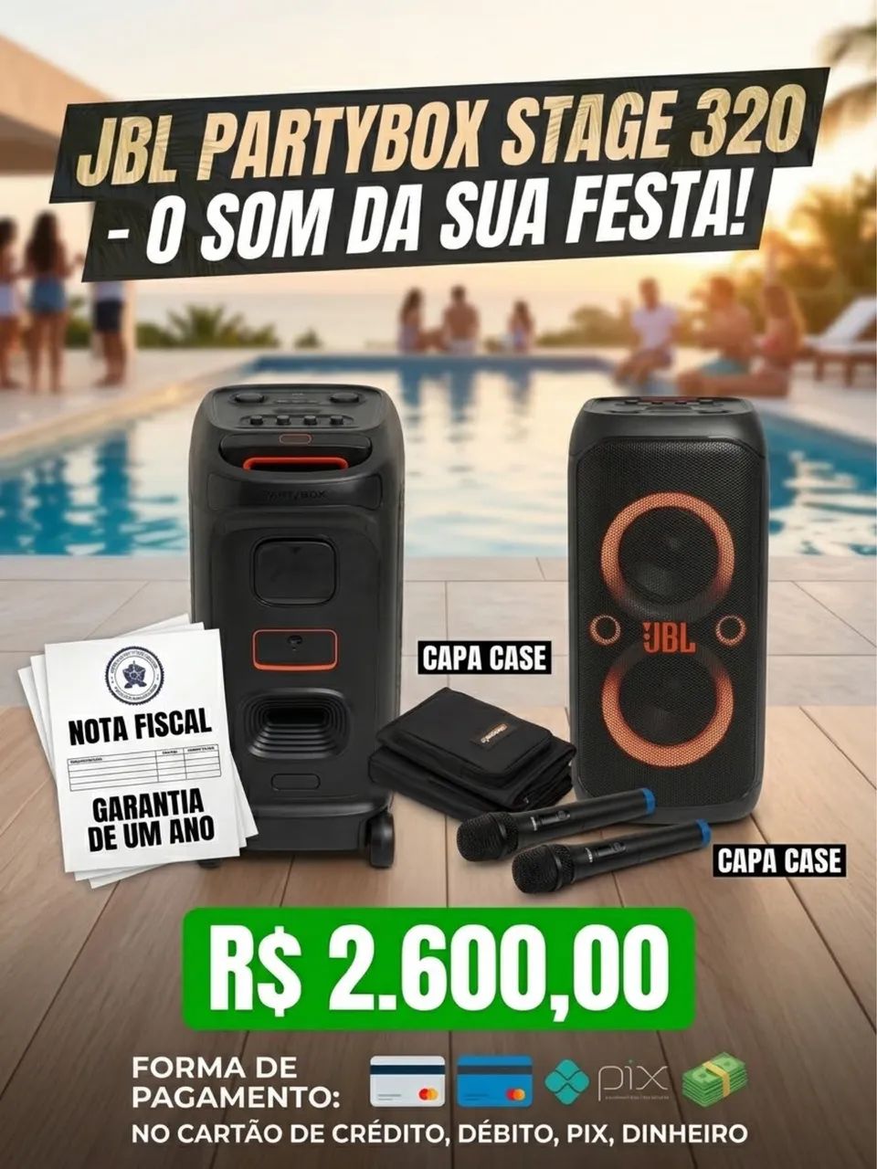 Caixa de som JBL Partybox 320 com microfone
