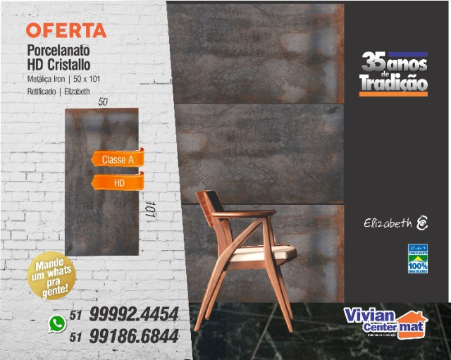 Porcelanato Metalicca Iron 50 x 101cm Classe A Elizabeth