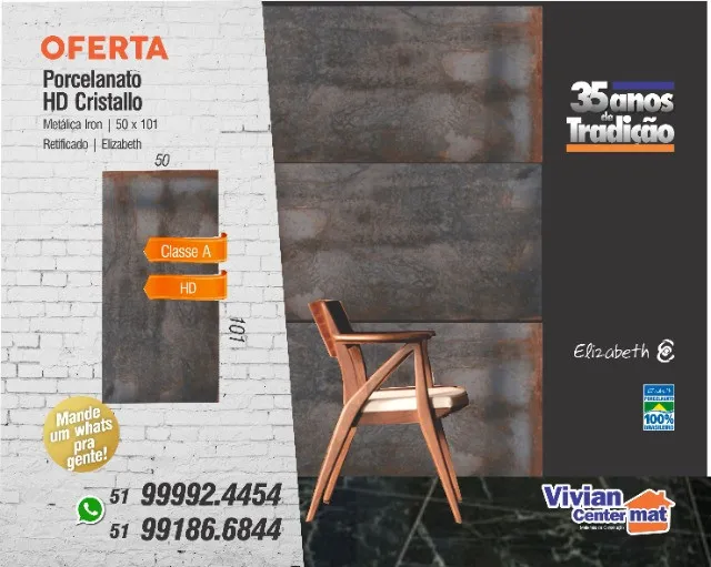 Porcelanato Metalicca Iron 50 x 101cm Classe A Elizabeth