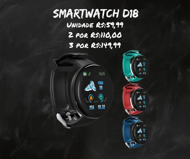 Relógio Smartwatch Redondo D18 Whats E Face - Android / Ios