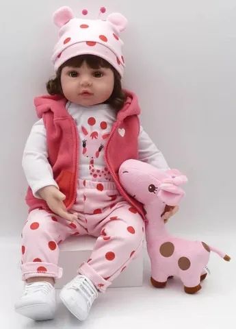 Boneca Baby Reborn Realista Girafinha Com Cabelos Castanhos - USA