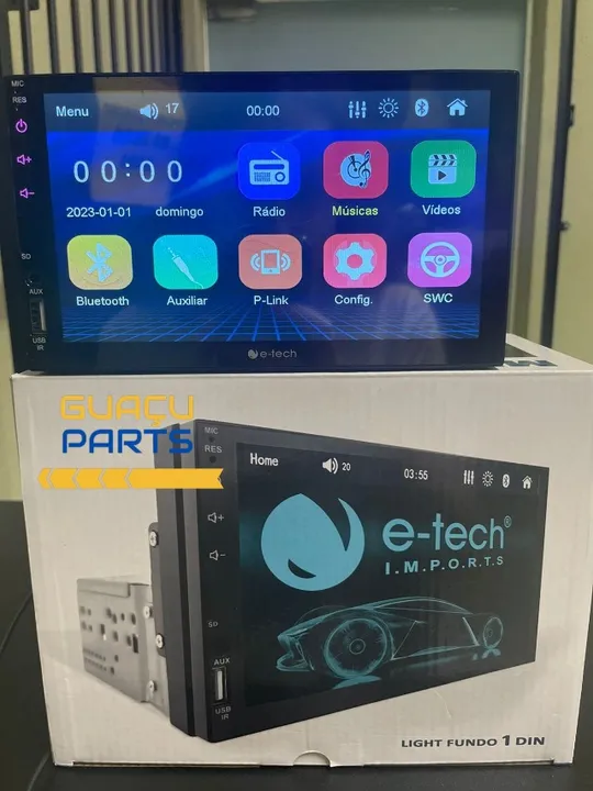 Central Multimídia E-tech 1 Din Universal Touch Rádio FM Bluetooth USB Leitor