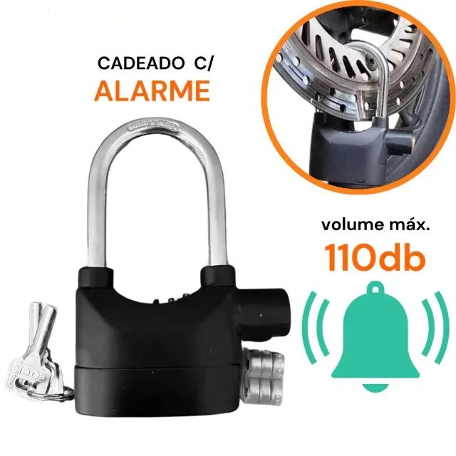 Cadeado Com Alarme Para Moto, Bicicleta, Bike etc Antifurto + Brinde, Com três chaves