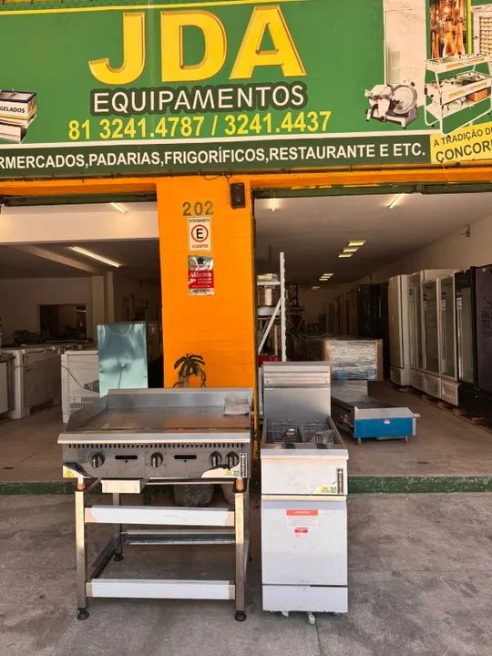 Combo hamburgueria - chapa inox + fritador + cavalete - marca venâncio 