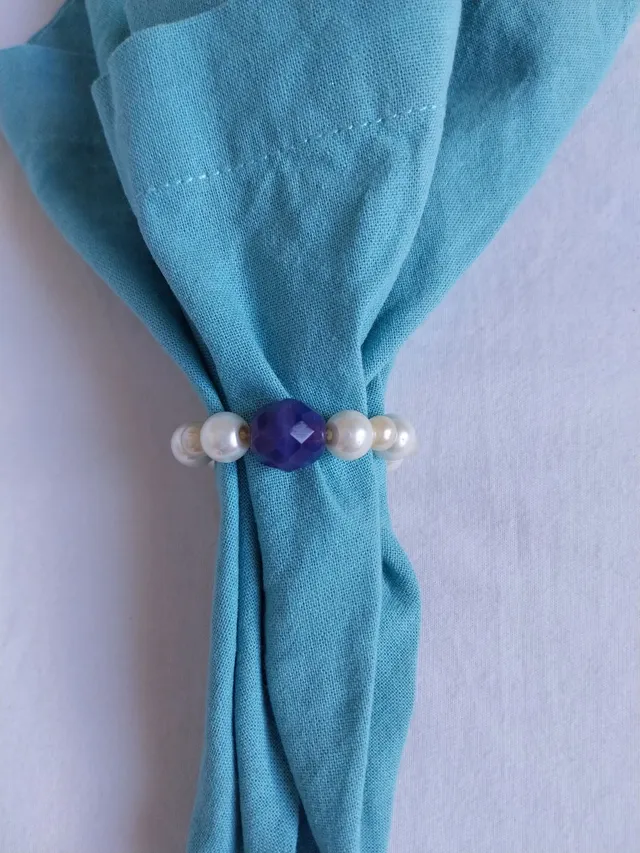 Kit Anéis de guardanapo pérolas com cristal