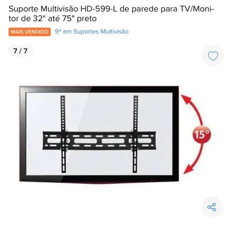 Suporte Multivisão HD-599-L de parede para TV/Monitor de 32" até 75" preto semi novo - Foto 3