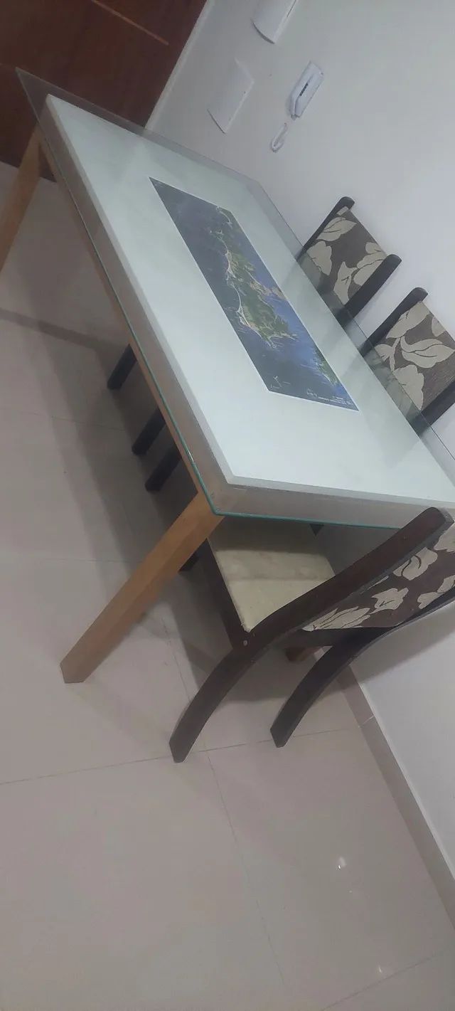 Mesa 8 lugares tampo vidro