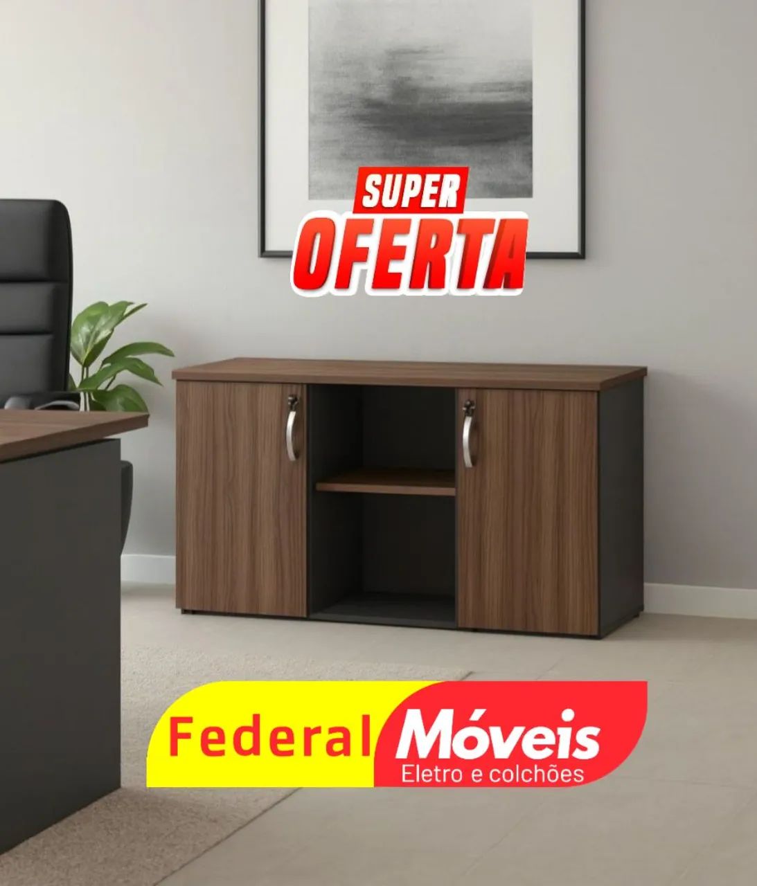 Armário de Escritório Baixo 0,75x1,32x0,42 - 2 Portas, ideal para organização!