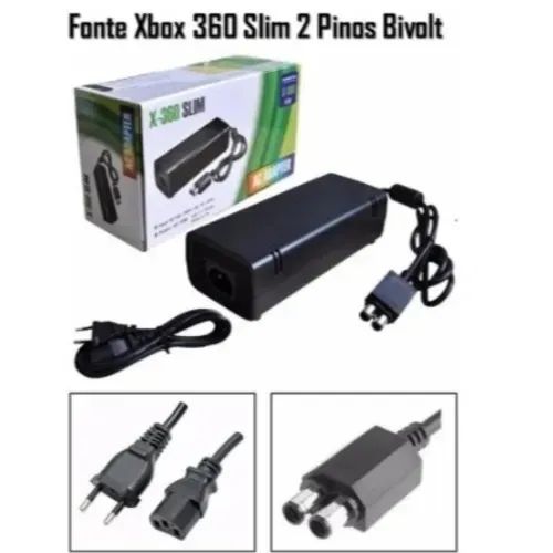 Fonte Xbox 360 Slim Bivolt Conector 2 Pinos Cabo Energia - Foto 5