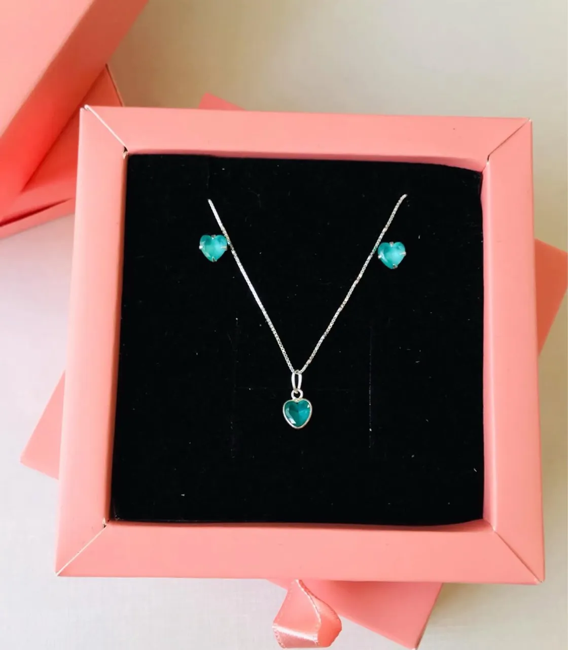 Conjunto Coração Prata 925