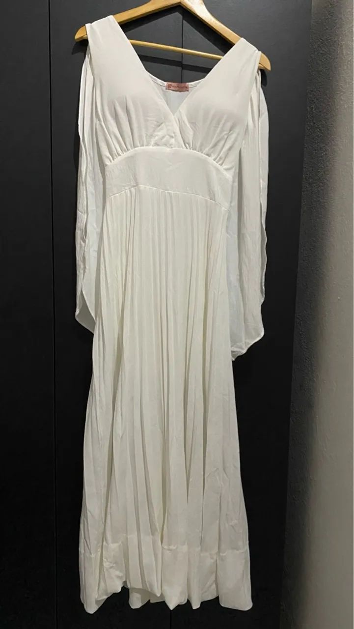Vestido branco longo para ensaio gestante, pré-wedding, casamento  - Foto 2