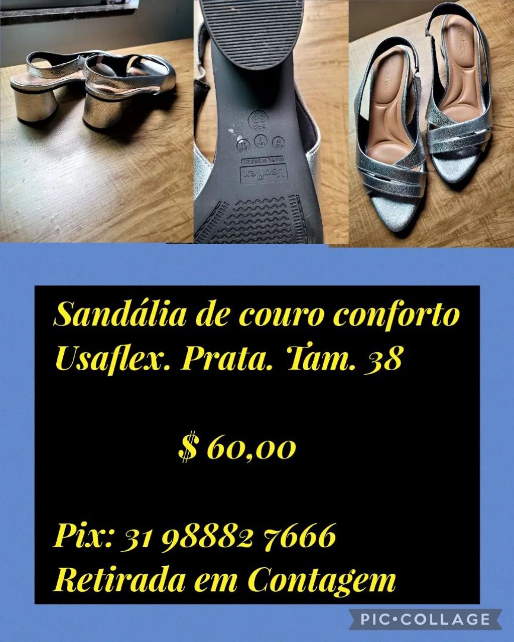 Sandália de couro conforto Usaflex