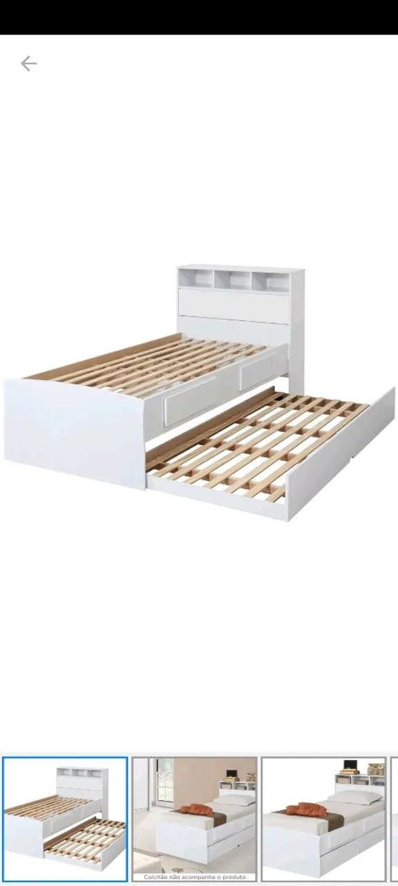 Cama Solteiro com Cama Auxiliar e Cabeceira