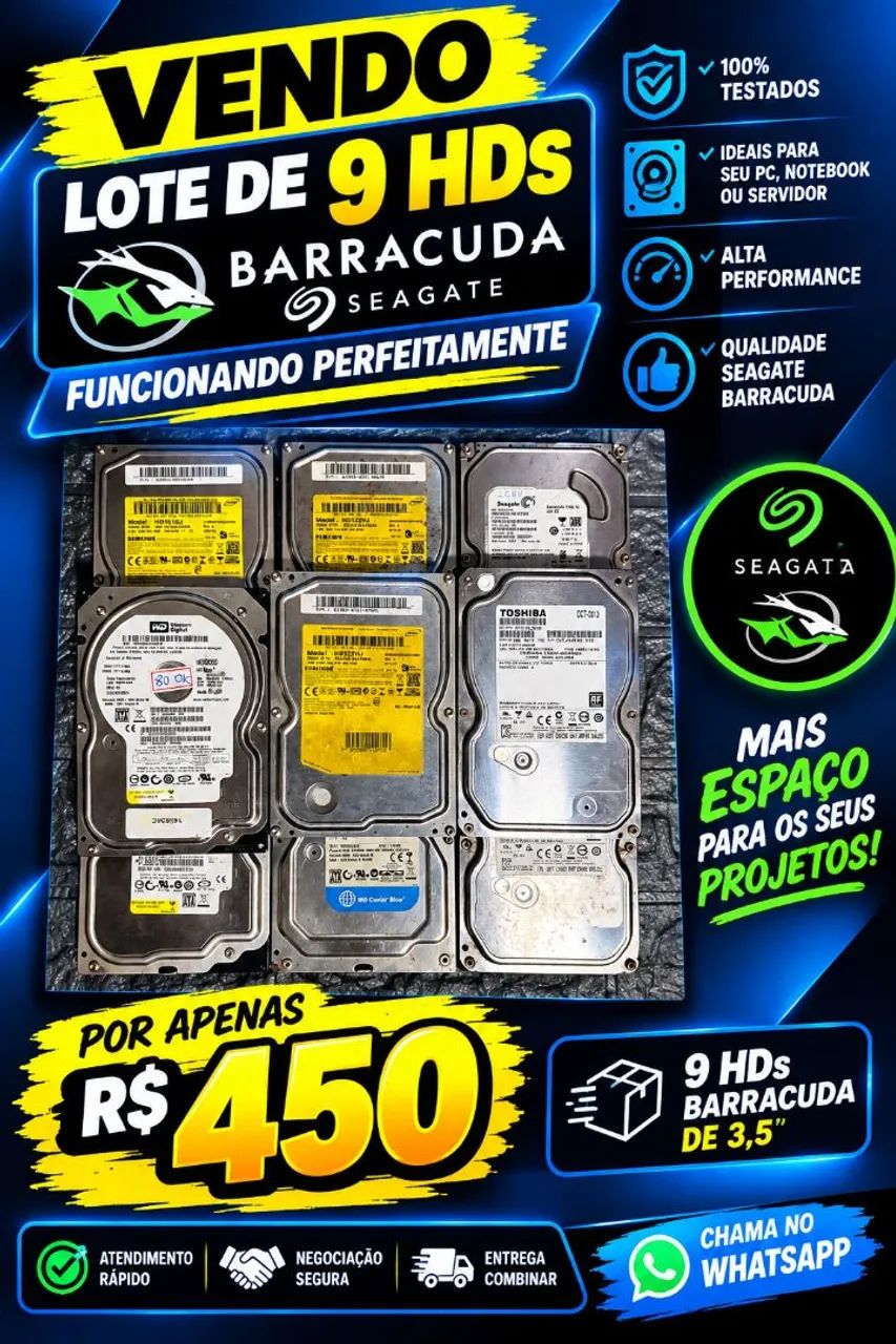Vendo Lote com 9 HDs Barracuda
