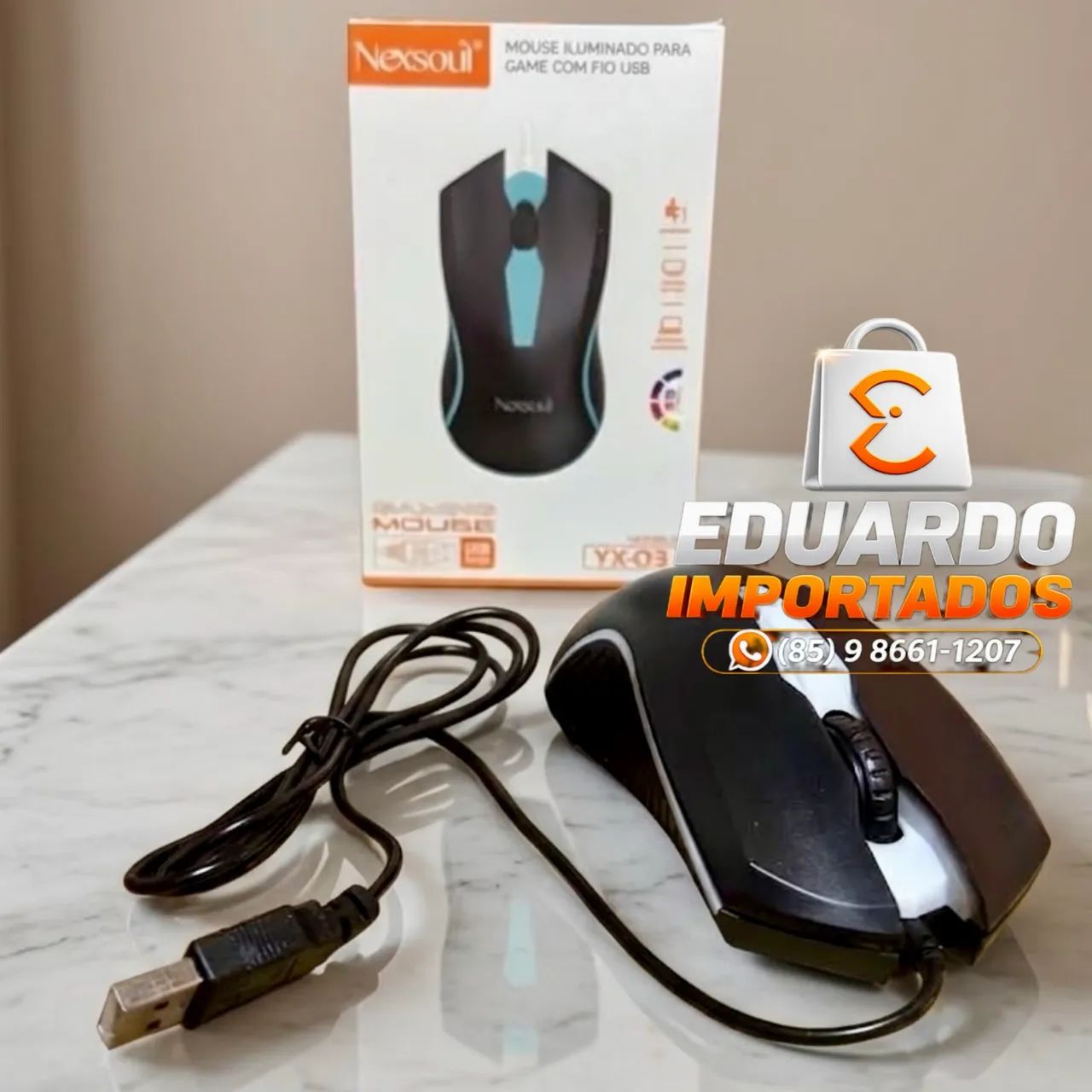 Mouse Gamer Iluminado LED com Fio USB