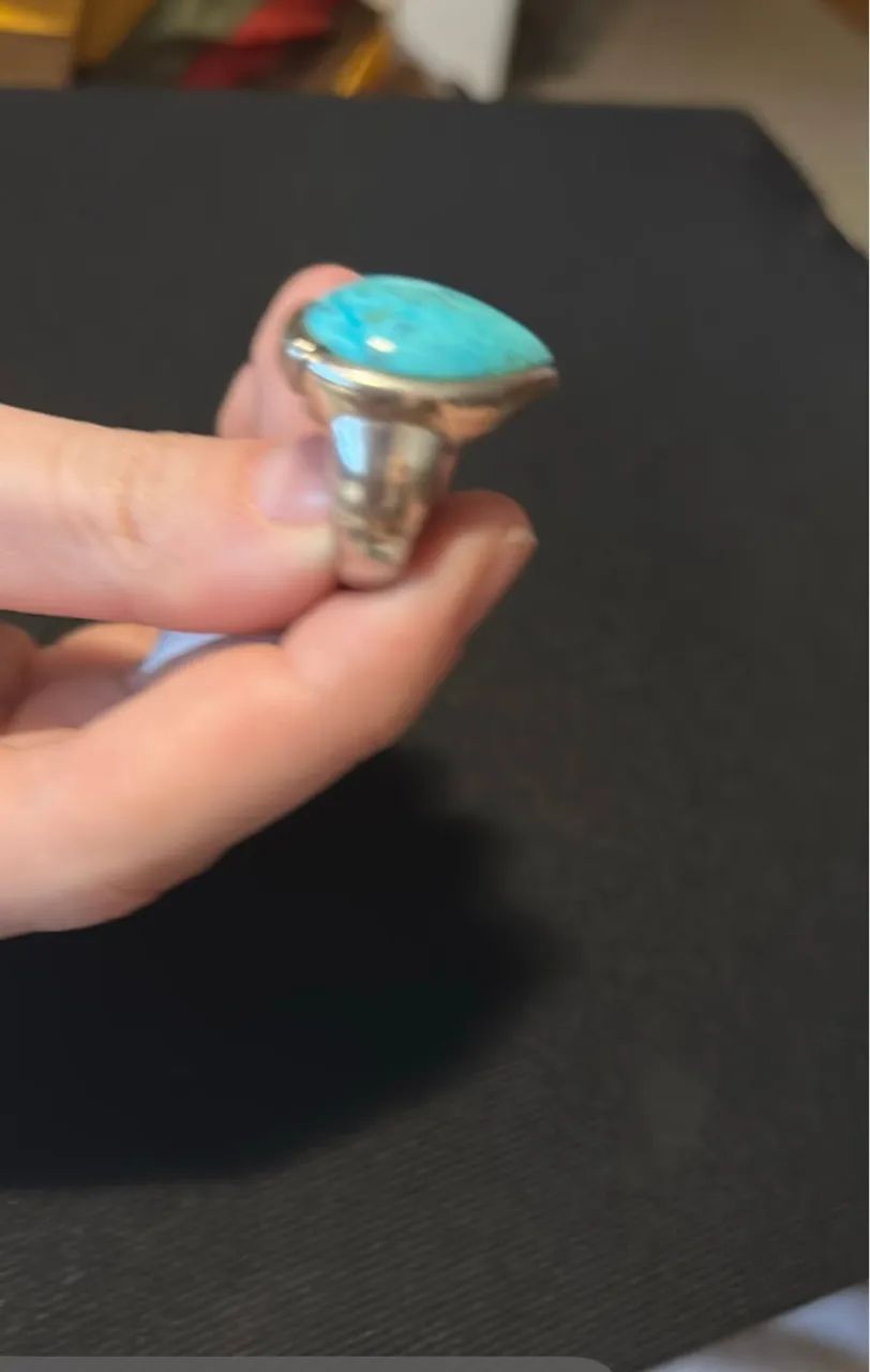 Anel em prata 925 com pedra turquesa  em formato de gota  - Foto 3