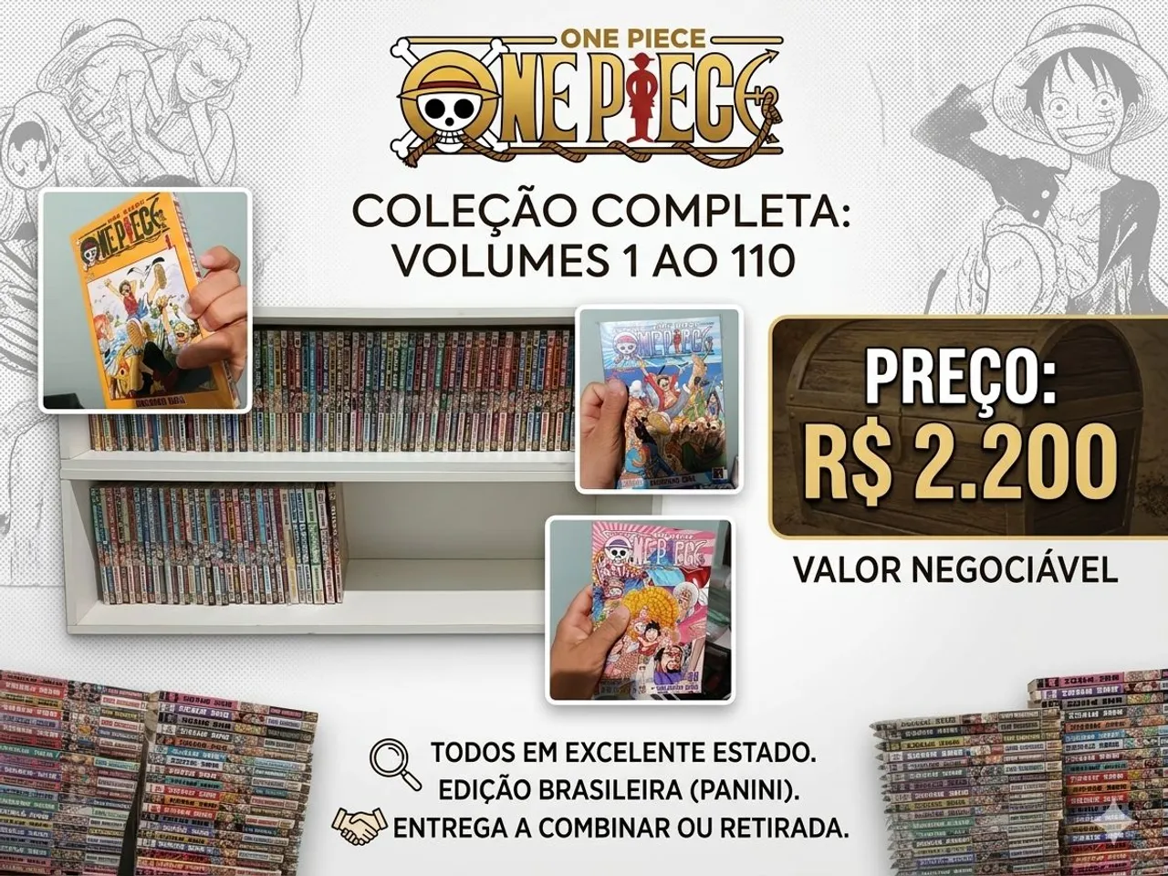 Coleção One Piece - Mangás Volumes 1 a 10 + volume red dos