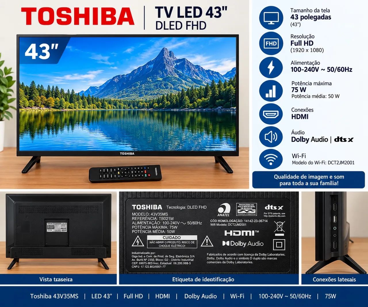 TV Toshiba 43 polegadas DLED Full HD - HDMI, Dolby Audio e DTS:X