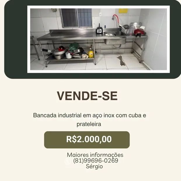 Bancada industrial e aço inox com cuba e prateleira em promoção! 