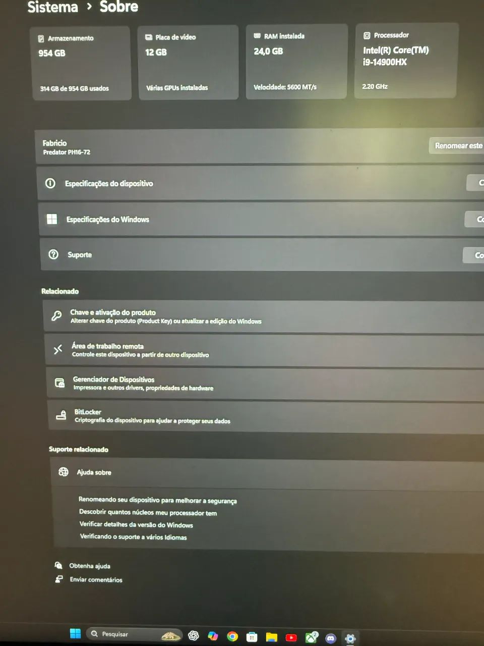 Acer Predator PH16-72 | i9-14900HX | RTX 4080 | 24GB RAM - Foto 4