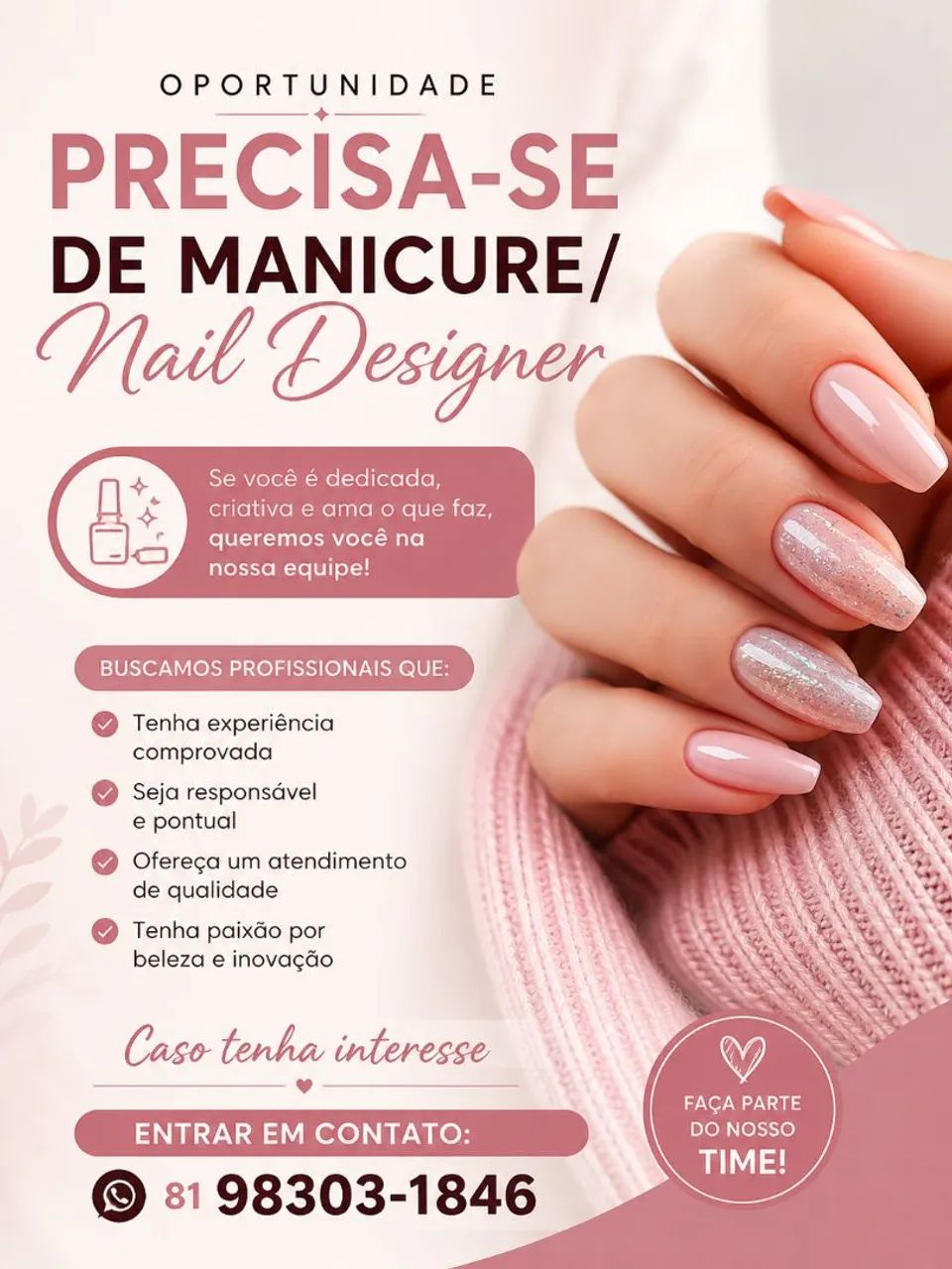 Precisa-se de manicure e cabeleireira/o