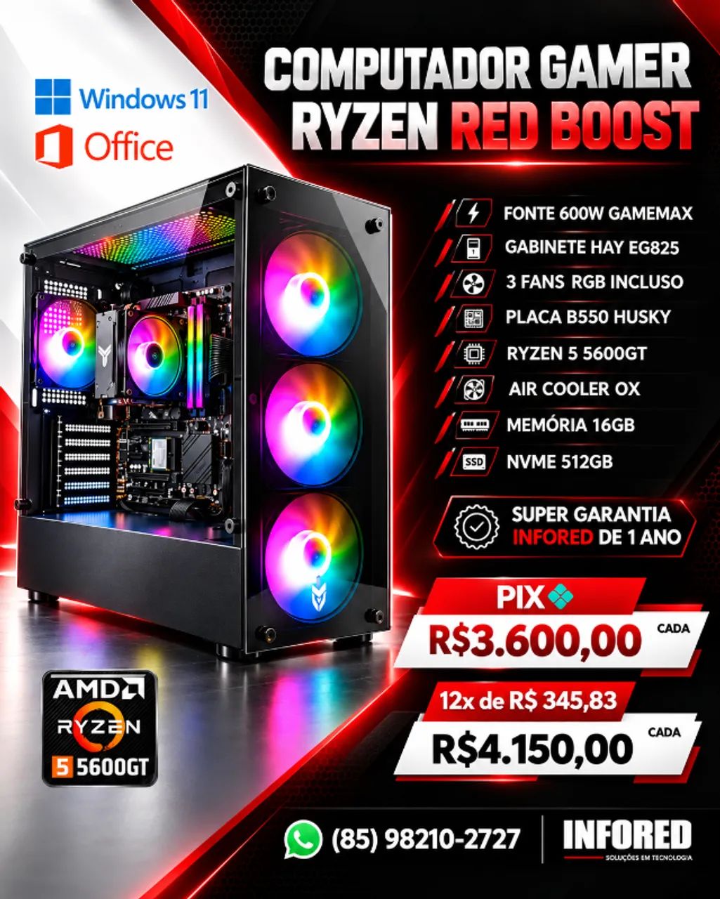 Computador Gamer Ryzen Red Boost 