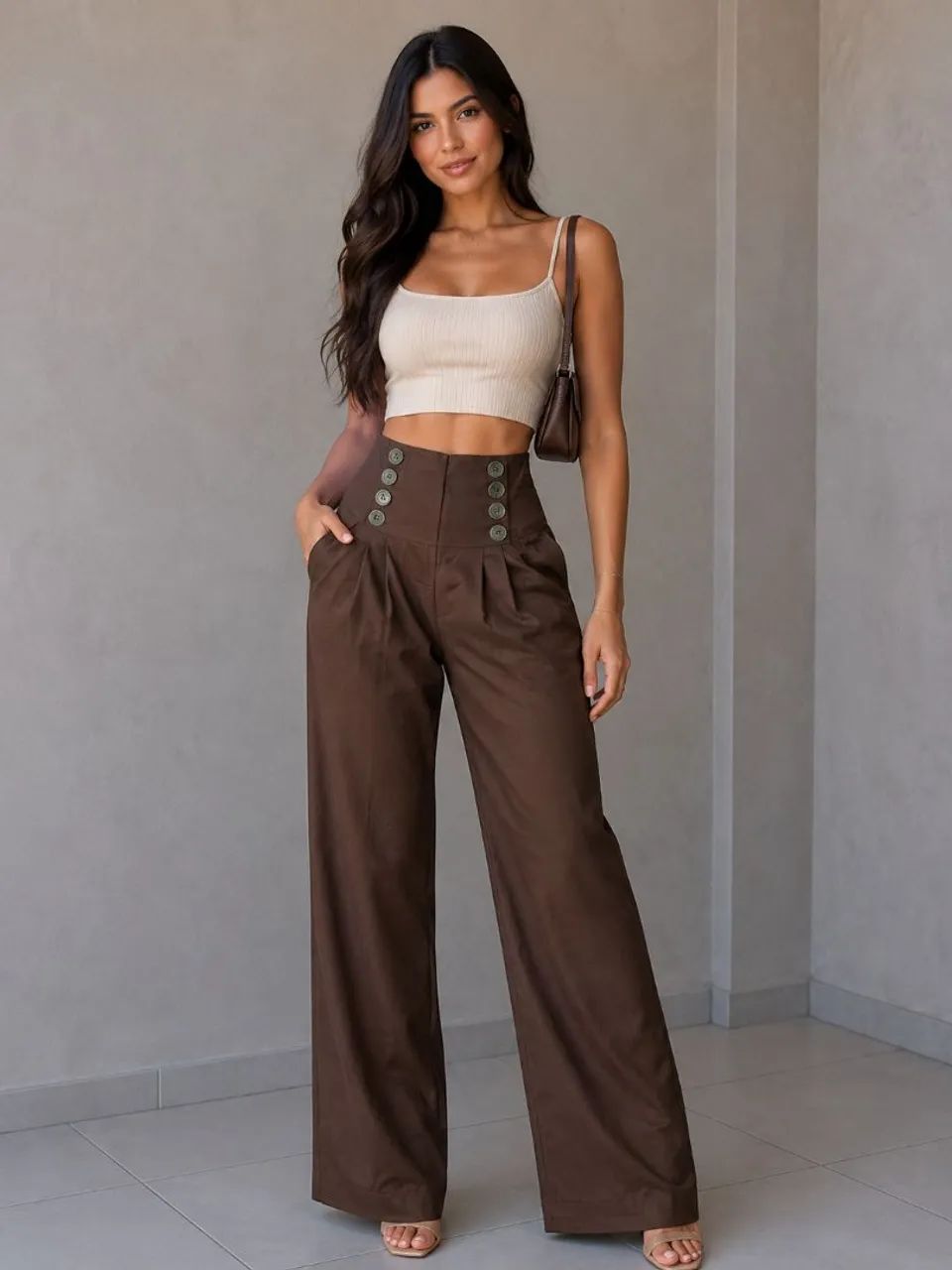 Calça pantalona com abotoamentos 